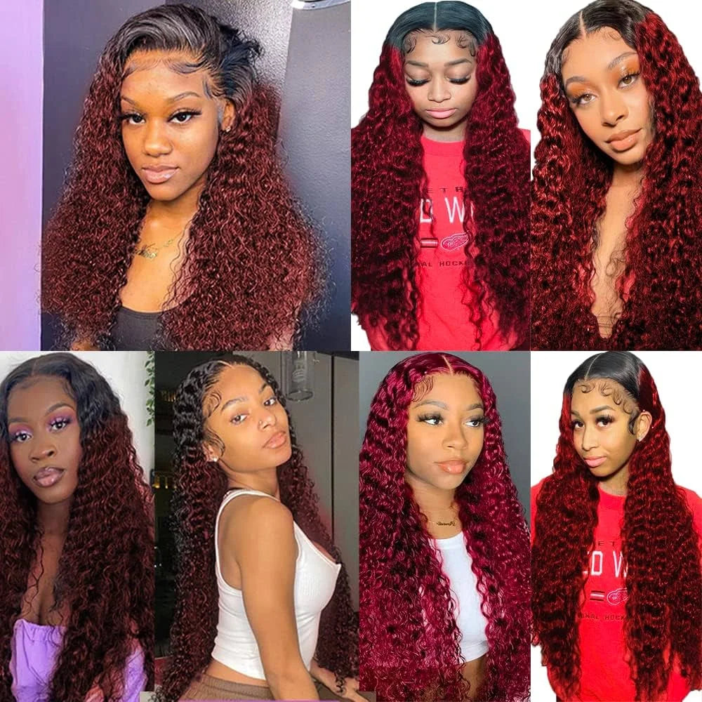 1B/Burgundy Kinky Curly Bundles Human Hair 1 Pcs/4 Pcs 10 12 14 16 - Shoptastic