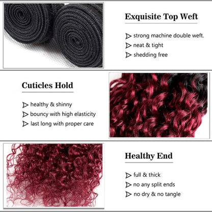 1B/Burgundy Kinky Curly Bundles Human Hair 1 Pcs/4 Pcs 10 12 14 16 - Shoptastic