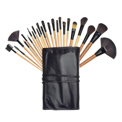 24Pcs Professional Makeup Brush Leather Bag Gift Cosmetic Eyeshadow - Shoptastic