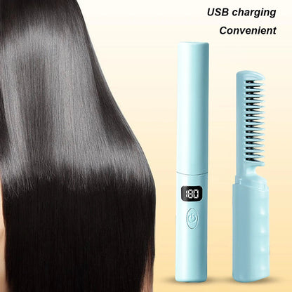 Straightener Comb Anti-Scald Cordless Hair Straightener Brush 70Mins - Shoptastic