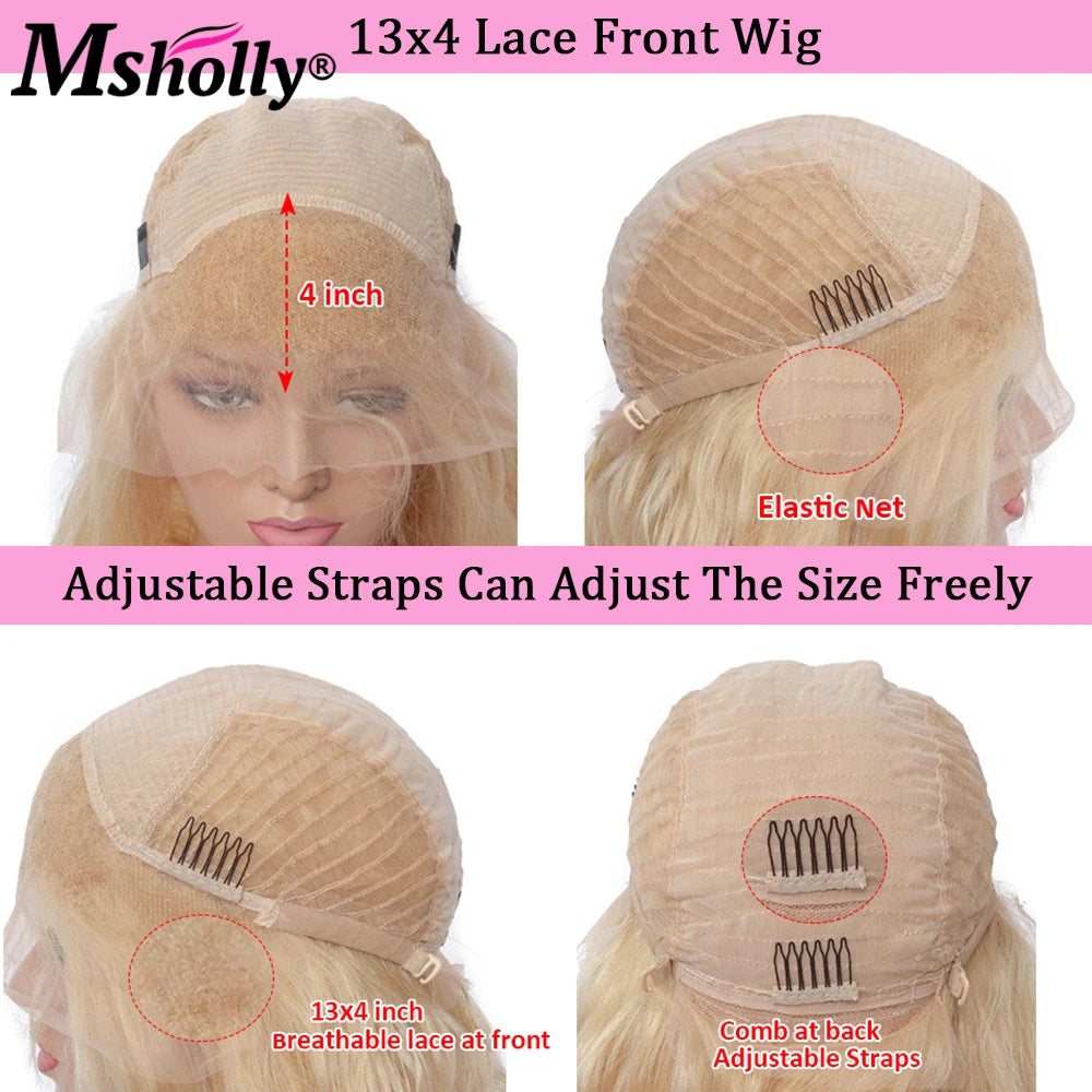 Highlight Ash Blonde 13x4 Lace Front Wigs Human Hair Straight Short - Shoptastic