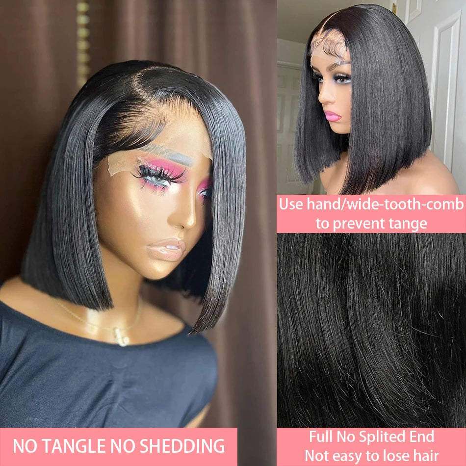 13x4 Short Bob Lace Wig Straight 4x4 Lace Closure Bob Wigs 100% Real - Shoptastic