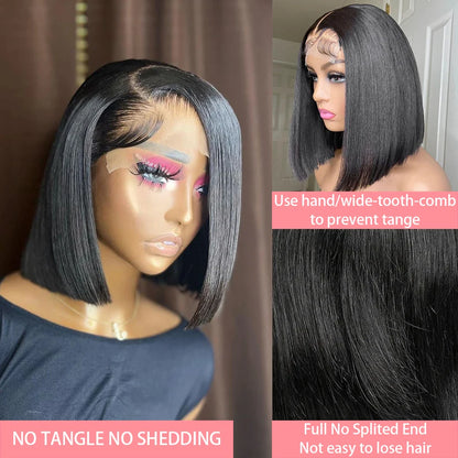 13x4 Short Bob Lace Wig Straight 4x4 Lace Closure Bob Wigs 100% Real - Shoptastic