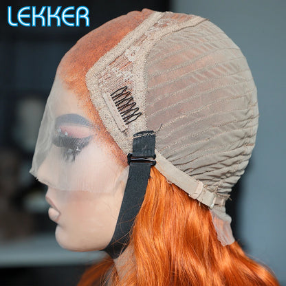 Lekker Colored Orange Ginger Body Wave 13x5 HD Lace Frontal Human Hair - Shoptastic