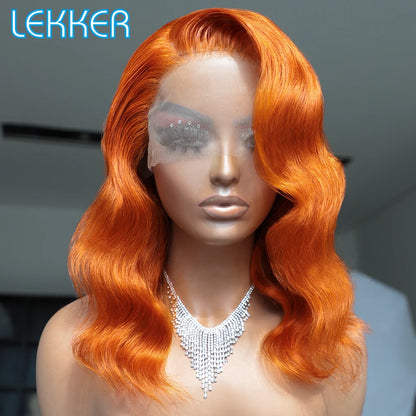 Lekker Colored Orange Ginger Body Wave 13x5 HD Lace Frontal Human Hair - Shoptastic