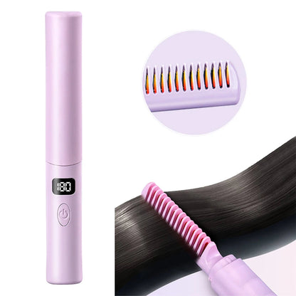 Straightener Comb Anti-Scald Cordless Hair Straightener Brush 70Mins - Shoptastic