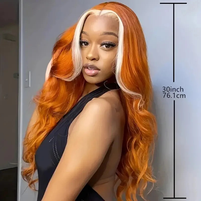 Orange Ginger Wig with 613 Blonde Highlight 13x4 Transparent Lace - Shoptastic