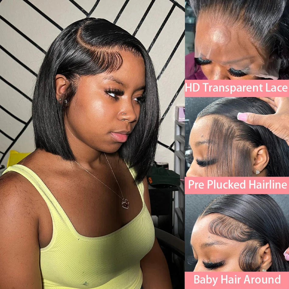 13x4 Short Bob Lace Wig Straight 4x4 Lace Closure Bob Wigs 100% Real - Shoptastic