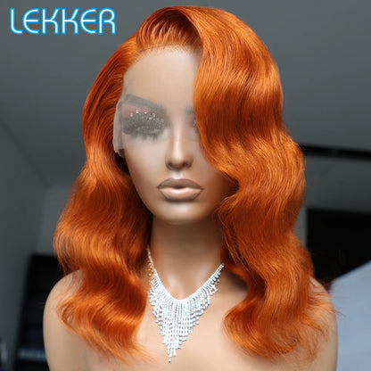 Lekker Colored Orange Ginger Body Wave 13x5 HD Lace Frontal Human Hair - Shoptastic