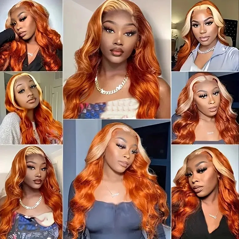 Orange Ginger Wig with 613 Blonde Highlight 13x4 Transparent Lace - Shoptastic