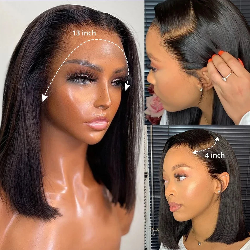 13x4 Short Bob Lace Wig Straight 4x4 Lace Closure Bob Wigs 100% Real - Shoptastic