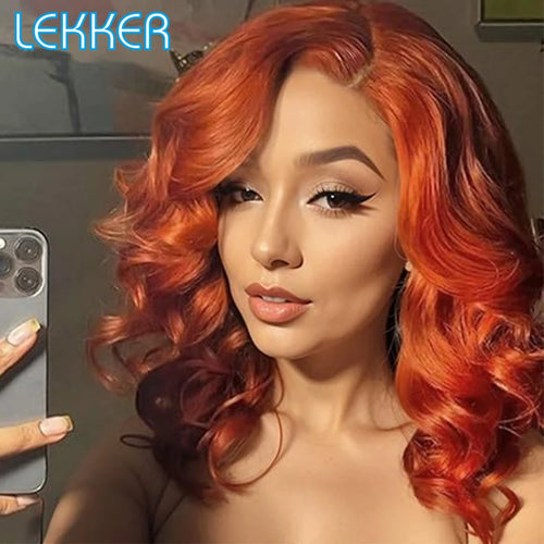 Lekker Colored Orange Ginger Body Wave 13x5 HD Lace Frontal Human Hair - Shoptastic