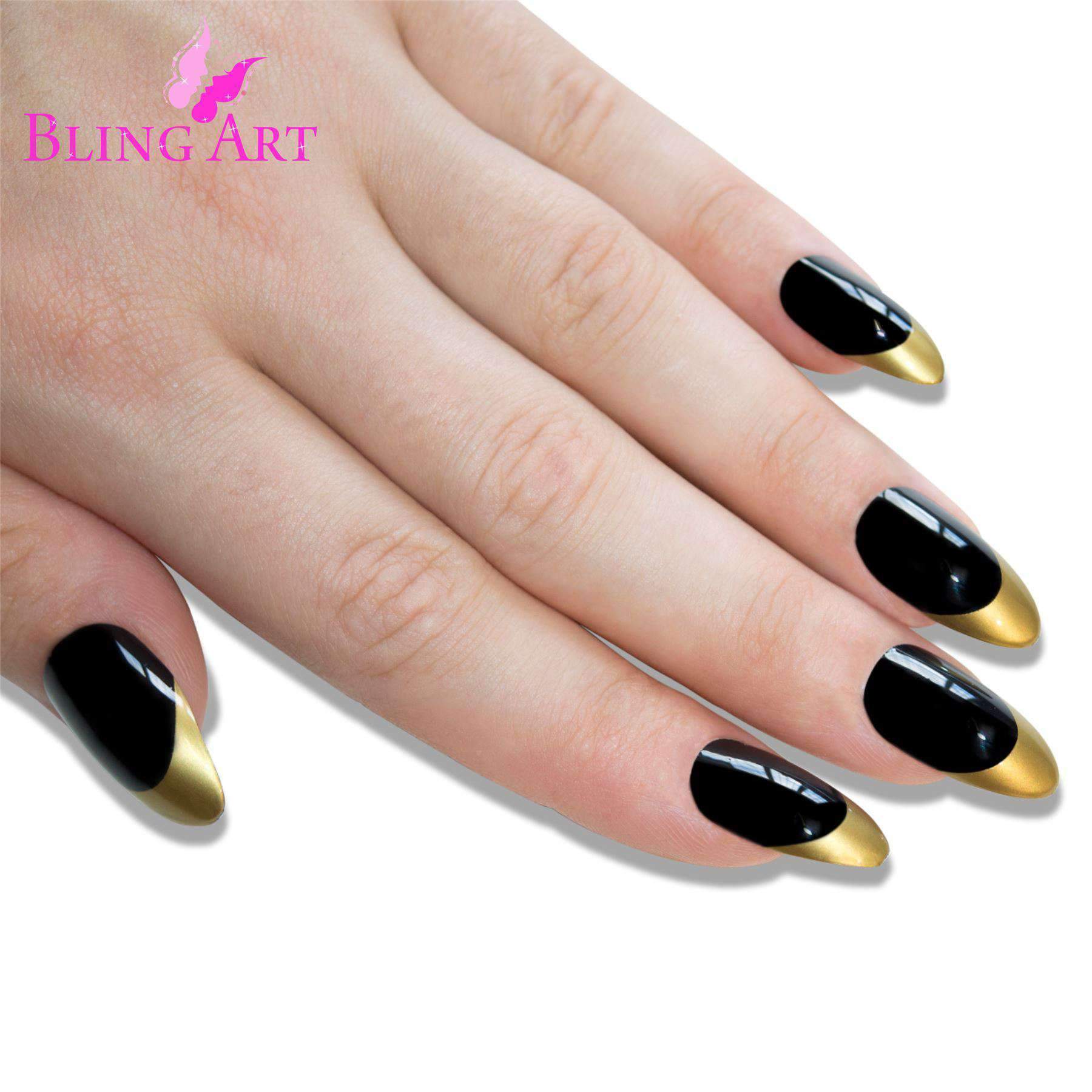 bling art almond nails black 