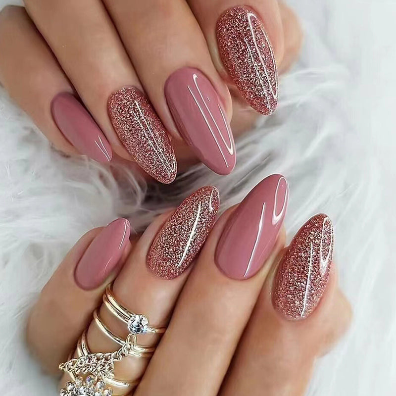 Pink glitter nails