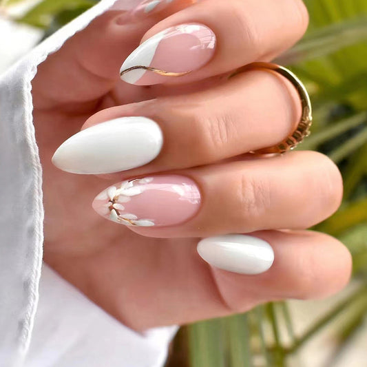 white and pink nail design 