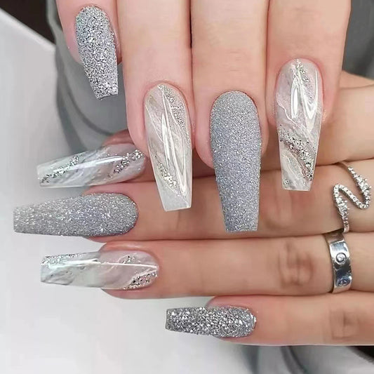 Silver glitter nails